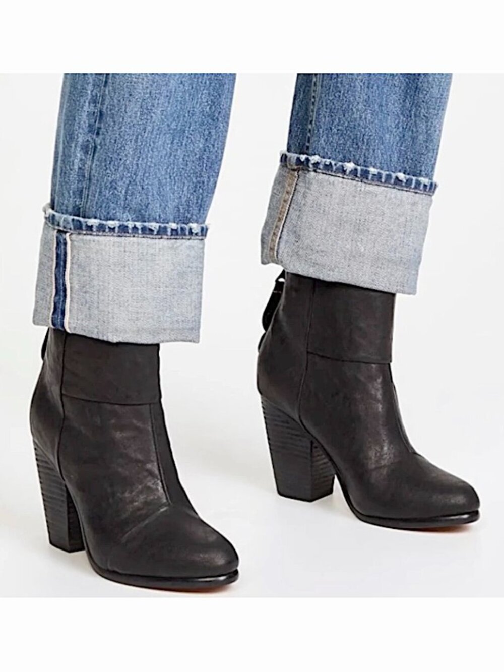 RAG & BONE Newbury Black Leather Stacked Heel Zip Ankle Boots - Taylor Swift